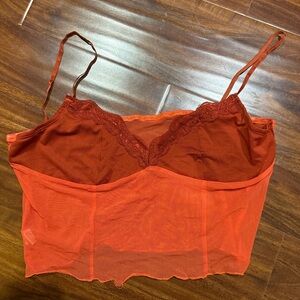 y2k mesh cami orange with lace